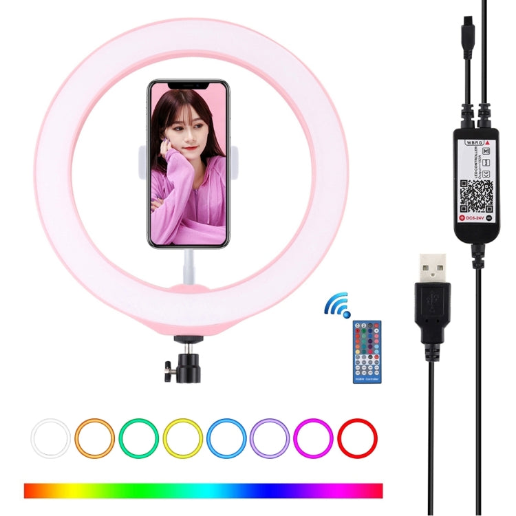 PULUZ 10.2 inch 26cm USB RGBW Dimmable LED Ring Vlogging Photography Video Lights with Tripod Ball Head & Remote Control & Phone Clamp(Pink) - Ring Light by PULUZ | Online Shopping South Africa | PMC Jewellery | Buy Now Pay Later Mobicred