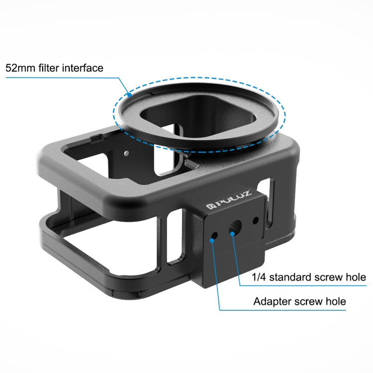 PULUZ for GoPro HERO12 Black /11 Black /10 Black /9 Black Thin Housing Shell CNC Aluminum Alloy Protective Cage with Insurance Frame & 52mm UV Lens(Black) - Metal Cases by PULUZ | Online Shopping South Africa | PMC Jewellery | Buy Now Pay Later Mobicred