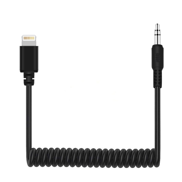 PULUZ 3.5mm TRRS Male to 8 Pin Male Live Microphone Audio Adapter Spring Coiled Cable for iPhone, Cable Stretching to 100cm(Black) - Microphone Audio Cable & Connector by PULUZ | Online Shopping South Africa | PMC Jewellery | Buy Now Pay Later Mobicred