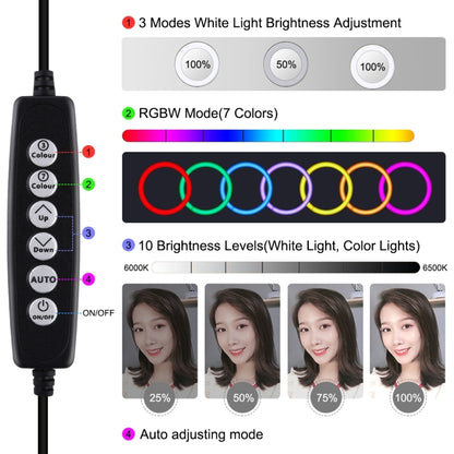 PULUZ 11.8 inch 30cm Curved Surface USB 10 Modes 8 Colors RGBW Dimmable LED Ring Vlogging Photography Video Lights with Tripod Ball Head & Phone Clamp(Black) - Ring Light by PULUZ | Online Shopping South Africa | PMC Jewellery | Buy Now Pay Later Mobicred