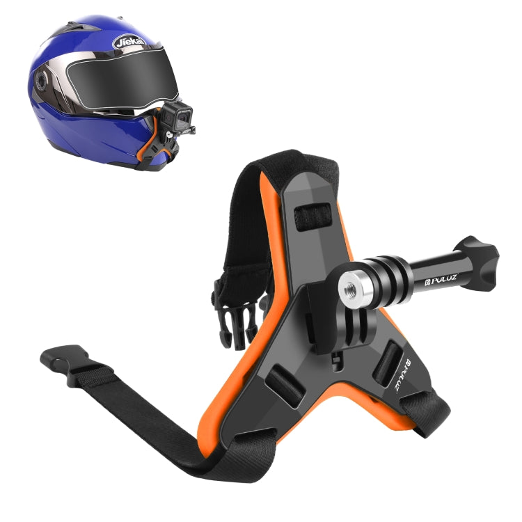 PULUZ Motorcycle Helmet Chin Strap Mount for GoPro, DJI Osmo Action and Other Action Cameras(Orange) - Helmet Mount by PULUZ | Online Shopping South Africa | PMC Jewellery | Buy Now Pay Later Mobicred