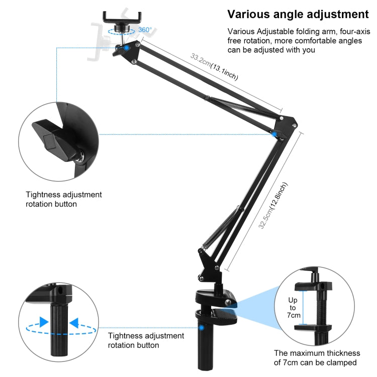PULUZ Live Broadcast Desktop Articulating Arm Holder with Phone Clamp (Black) - Lazy Bracket by PULUZ | Online Shopping South Africa | PMC TechLife
