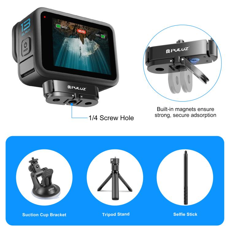 For GoPro HERO13 Black PULUZ Magnetic Quick Release Metal Base (Black) - free shipping - PMC TechLife - Order now!