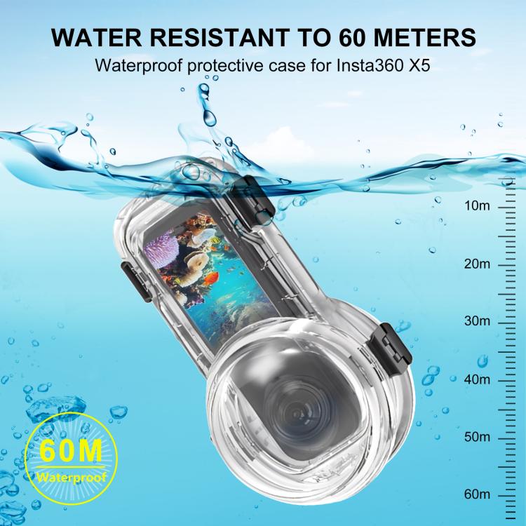 For Insta360 X5 PULUZ Quick Release 60m Waterproof Sealed Diving Case (Transparent) - free shipping - PMC TechLife - Order now!