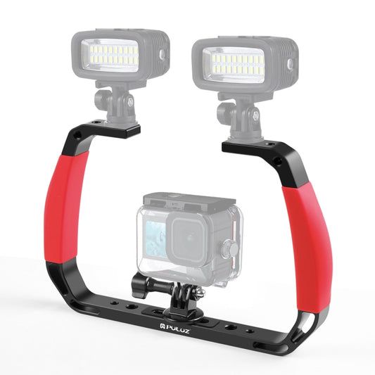 PULUZ Dual Silicone Handles Aluminium Alloy Underwater Diving Rig for GoPro, DJI OSMO Action, Insta360 and Other Action Cameras (Red) - Diving Accessories by PULUZ | Online Shopping South Africa | PMC Jewellery | Buy Now Pay Later Mobicred