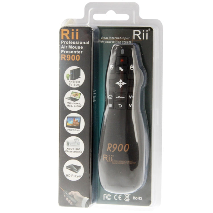 2.4G Wireless Presenter Laser Pointer Fly Mouse Rii Professional Air Mouse R900 for HTPC / Android TV BOX / PS3 / XBOX360 / Tablet PC (K14 R900)(Black) - MINI PC Accessories & Gadgets by PMC Jewellery | Online Shopping South Africa | PMC Jewellery | Buy Now Pay Later Mobicred