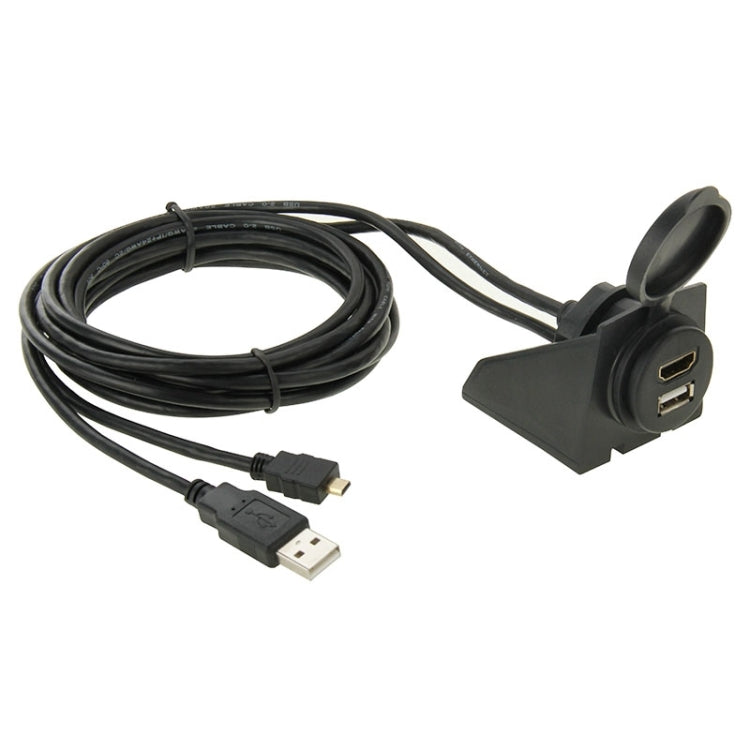 USB 2.0 & Micro HDMI (Type-D) Male to USB 2.0 & HDMI (Type-A) Female Adapter Cable with Car Flush Mount, Length: 2m - DIY Cables by PMC Jewellery | Online Shopping South Africa | PMC Jewellery