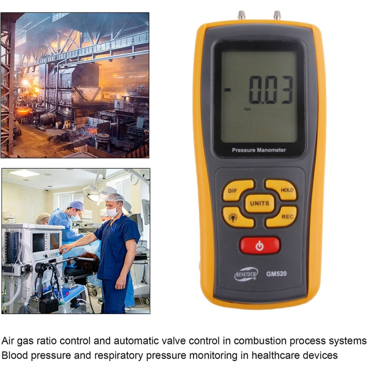 BENETECH GM520 LCD Display Pressure Manometer(Yellow) - free shipping - PMC Jewellery - Order now!