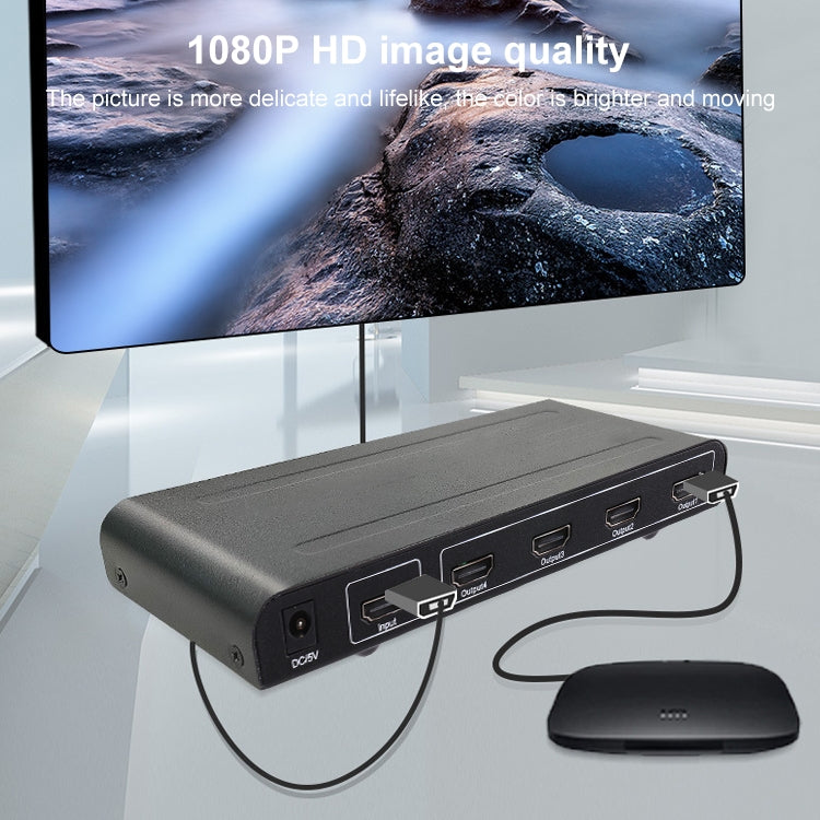 1080P 1x4 HDMI Splitter, 1.4 Version, EU Plug(Black) - Splitter by PMC Jewellery | Online Shopping South Africa | PMC Jewellery | Buy Now Pay Later Mobicred