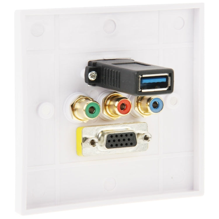 USB 3.0 Female Plug + 3 RCA Female Plugs + VGA Female Plug Wall Plate Panel -  by PMC TechLife | Online Shopping South Africa | PMC TechLife | Buy Now Pay Later Mobicred