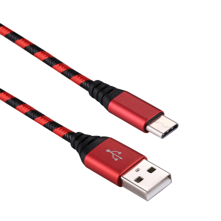 1m USB to USB-C / Type-C Nylon Weave Style Data Sync Charging Cable(Red) - USB-C & Type-C Cable by PMC Jewellery | Online Shopping South Africa | PMC Jewellery | Buy Now Pay Later Mobicred