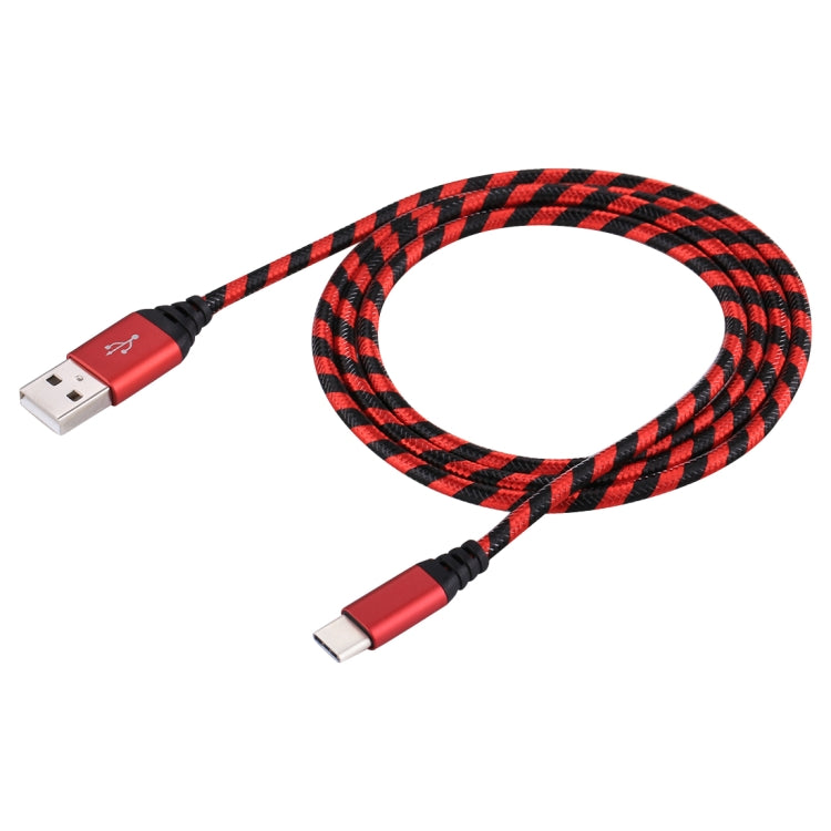 1m USB to USB-C / Type-C Nylon Weave Style Data Sync Charging Cable(Red) - USB-C & Type-C Cable by PMC TechLife | Online Shopping South Africa | PMC TechLife | Buy Now Pay Later Mobicred