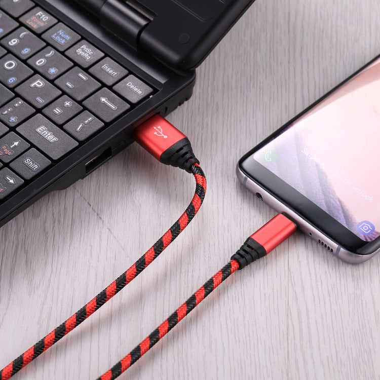 1m USB to USB-C / Type-C Nylon Weave Style Data Sync Charging Cable(Red) - USB-C & Type-C Cable by PMC TechLife | Online Shopping South Africa | PMC TechLife | Buy Now Pay Later Mobicred