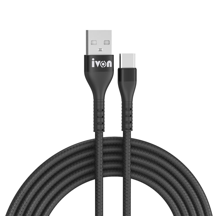 IVON CA92 2.4A Max USB to USB-C / Type-C Rubber Fast Charging Data Cable, Length: 1.5m (Black) - USB-C & Type-C Cable by IVON | Online Shopping South Africa | PMC TechLife | Buy Now Pay Later Mobicred