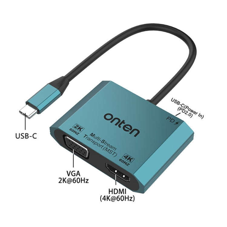 Onten M205 3 in 1 Type-C to HDMI+VGA+PD Fast Charge Video Converter (Green) - Adapter by Onten | Online Shopping South Africa | PMC Jewellery | Buy Now Pay Later Mobicred