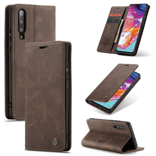 CaseMe-013 Multifunctional Retro Frosted Horizontal Flip Leather Case for Galaxy A70, with Card Slot & Holder & Zipper Wallet & Photo Frame(Coffee) - Galaxy Phone Cases by CaseMe | Online Shopping South Africa | PMC Jewellery | Buy Now Pay Later Mobicred