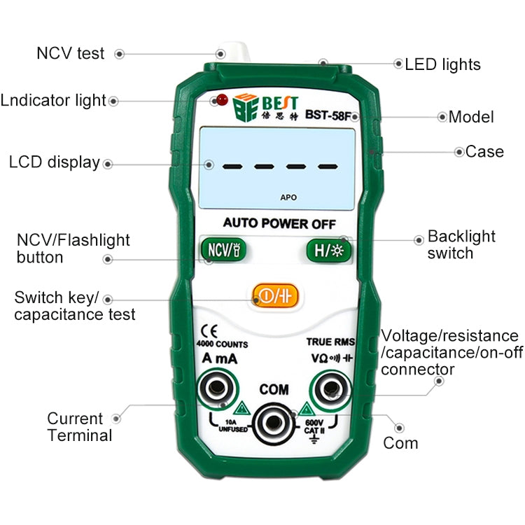 BEST BST-58F Full Automatic Range Multimeter Without Shift Intelligent Identification Digital Multimeter Household Mini Electrical Instrument - Digital Multimeter by BEST | Online Shopping South Africa | PMC Jewellery | Buy Now Pay Later Mobicred