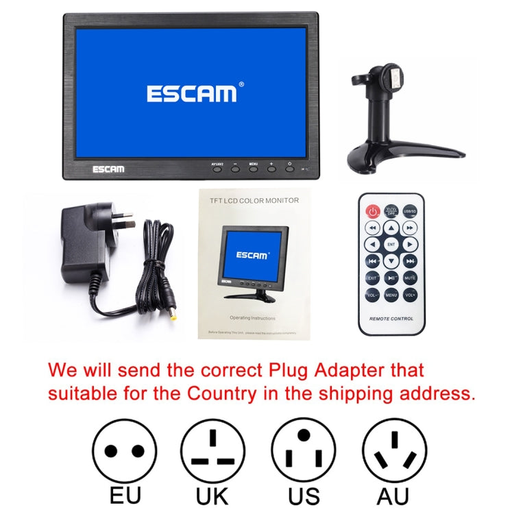 ESCAM T10 10.0 inch TFT LCD 1024x600 Monitor with VGA & HDMI & AV & BNC & USB for PC CCTV Security - DVD & LCD Player by ESCAM | Online Shopping South Africa | PMC Jewellery | Buy Now Pay Later Mobicred