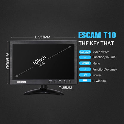 ESCAM T10 10.0 inch TFT LCD 1024x600 Monitor with VGA & HDMI & AV & BNC & USB for PC CCTV Security - DVD & LCD Player by ESCAM | Online Shopping South Africa | PMC Jewellery | Buy Now Pay Later Mobicred