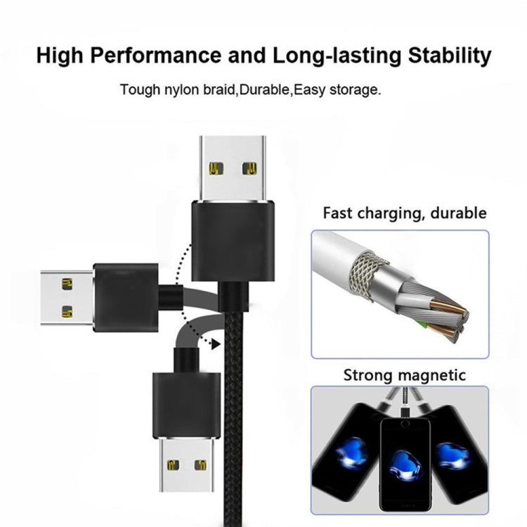 2 in 1 USB to 8 Pin + Micro USB Magnetic Metal Interface Nylon Braided Charging Cable, Length: 1m(Black) - free shipping - PMC Jewellery - Order now!