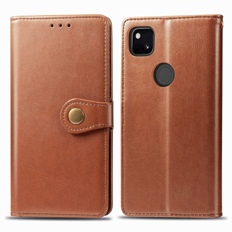 For Google Pixel 4A Retro Solid Color Leather Buckle Phone Case with Lanyard & Photo Frame & Card Slot & Wallet & Stand Function(Brown) - Google Cases by PMC Jewellery | Online Shopping South Africa | PMC Jewellery | Buy Now Pay Later Mobicred