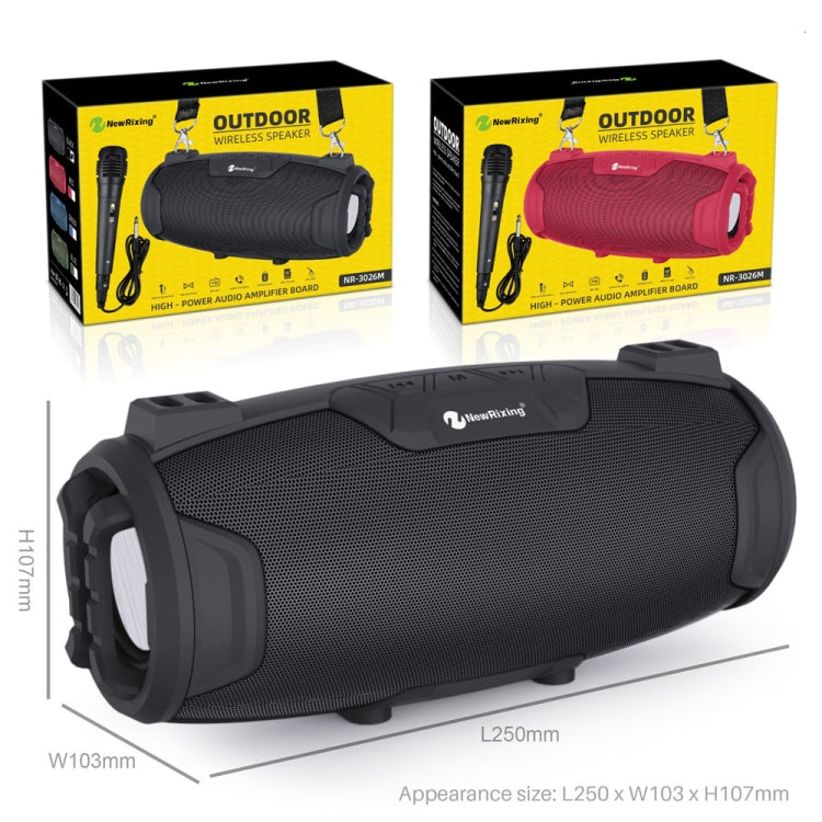 NewRixing NR3026M TWS Outdoor Portable K-song Bluetooth Speaker with Shoulder Strap & Microphone, Support TF Card / FM(Black) - Desktop Speaker by NewRixing | Online Shopping South Africa | PMC Jewellery | Buy Now Pay Later Mobicred