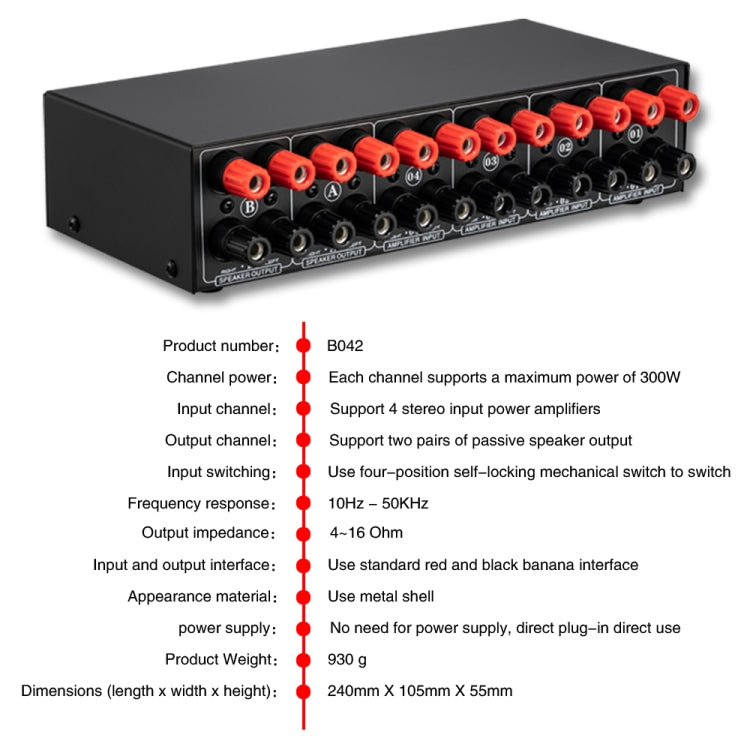 B042 4-in 2-out Power Amplifier Sound Switcher Loudspeaker Switch Distributor, 300W Per Channel Lossless Sound Quality -  by PMC Jewellery | Online Shopping South Africa | PMC Jewellery | Buy Now Pay Later Mobicred