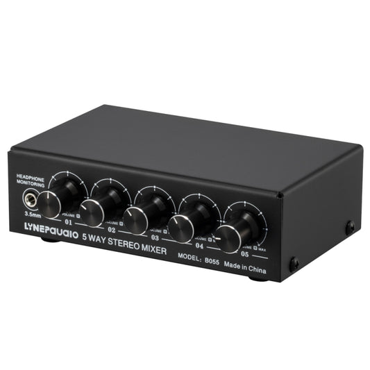 B055 5-Channel Active Stereo Mixer Multi-Channel Mixer with Independent Volume Adjustment  & USB 5V Power Output & Headphone Monitoring, US Plug -  by PMC Jewellery | Online Shopping South Africa | PMC Jewellery | Buy Now Pay Later Mobicred