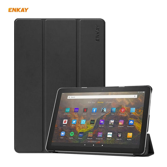 ENKAY PU Leather + Plastic Smart Case with Three-folding Holder for Amazon Fire HD 10 / 10 Plus (2021)(Black) - Amazon by ENKAY | Online Shopping South Africa | PMC Jewellery | Buy Now Pay Later Mobicred