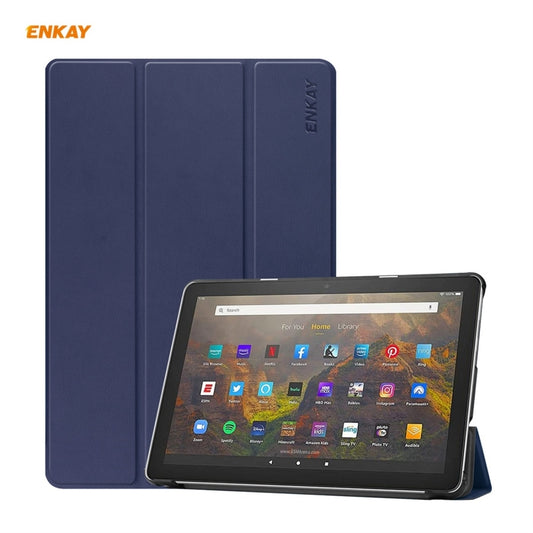 ENKAY PU Leather + Plastic Smart Case with Three-folding Holder for Amazon Fire HD 10 / 10 Plus (2021)(Dark Blue) - Amazon by ENKAY | Online Shopping South Africa | PMC Jewellery | Buy Now Pay Later Mobicred