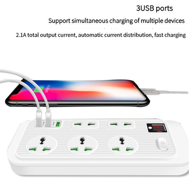 T17 3000W High-power 24-hour Smart Timing Socket QC3.0 USB Fast Charging Power Strip Socket , Cable Length: 2m, US Plug(Black) - Extension Socket by PMC Jewellery | Online Shopping South Africa | PMC Jewellery | Buy Now Pay Later Mobicred