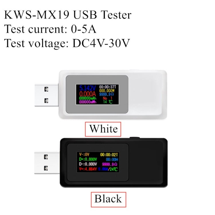 Keweisi KWS-MX19 USB Tester DC 4V-30V 0-5A Current Voltage Detector(Black) - Current & Voltage Tester by PMC Jewellery | Online Shopping South Africa | PMC Jewellery | Buy Now Pay Later Mobicred