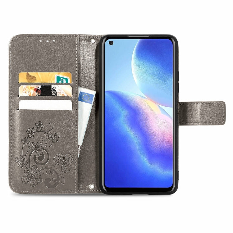 For Blackview A90 Four-leaf Clasp Embossed Buckle Mobile Phone Protection Leather Case with Lanyard & Card Slot & Wallet & Bracket Function(Gray) -  by PMC Jewellery | Online Shopping South Africa | PMC Jewellery | Buy Now Pay Later Mobicred