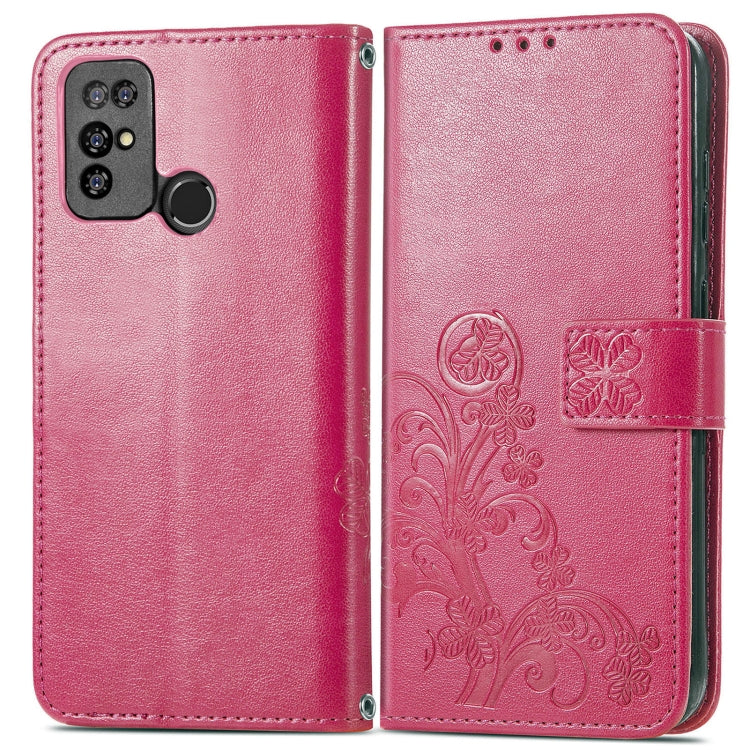 For  Doogee X96 Pro Four-leaf Clasp Embossed Buckle Mobile Phone Protection Leather Case with Lanyard & Card Slot & Wallet & Bracket Function(Magenta) - More Brand by PMC Jewellery | Online Shopping South Africa | PMC Jewellery | Buy Now Pay Later Mobicred