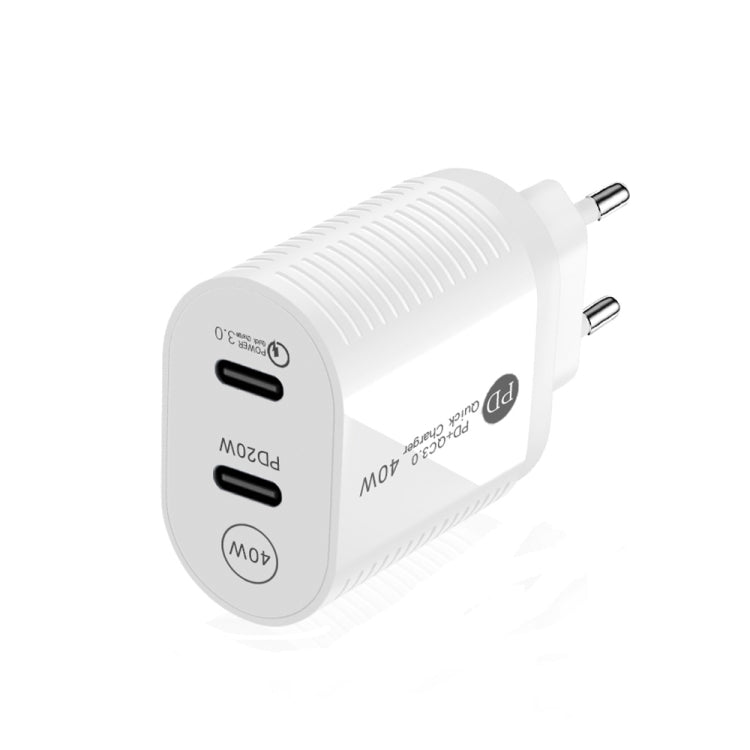 40W Dual Port PD / Type-C Fast Charger for iPhone / iPad Series, EU Plug(White) - USB Charger by PMC Jewellery | Online Shopping South Africa | PMC Jewellery | Buy Now Pay Later Mobicred