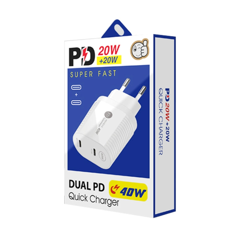 40W Dual Port PD / Type-C Fast Charger for iPhone / iPad Series, EU Plug(White) - USB Charger by PMC Jewellery | Online Shopping South Africa | PMC Jewellery | Buy Now Pay Later Mobicred