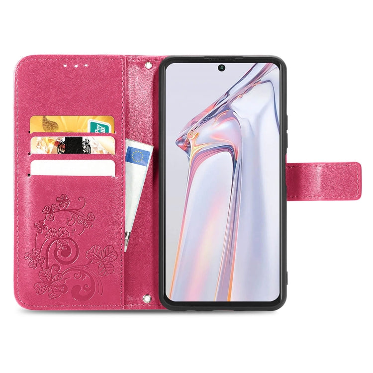 For Blackview A100 Four-leaf Clasp Embossed Buckle Mobile Phone Protection Leather Case with Lanyard & Card Slot & Wallet & Bracket Function(Magenta) - More Brand by PMC Jewellery | Online Shopping South Africa | PMC Jewellery