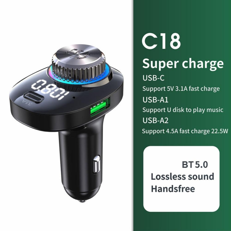 C18 Car Audio Receiver 3.1A Quick Charge USB Device BT 5.0 Color LED Backlight FM Transmitter - Bluetooth Car Kits by PMC TechLife | Online Shopping South Africa | PMC TechLife | Buy Now Pay Later Mobicred