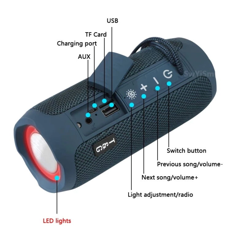 T&G TG227 Outdoor Portable Waterproof Bluetooth Music Speaker with LED Support FM / TF / USB(Gray) - Desktop Speaker by T&G | Online Shopping South Africa | PMC Jewellery | Buy Now Pay Later Mobicred