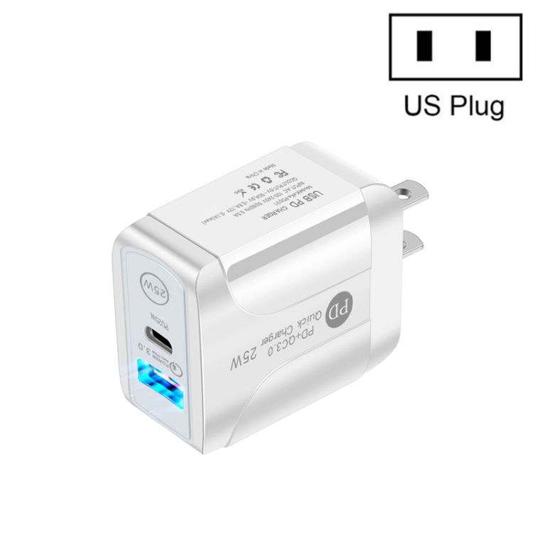 PD25W USB-C / Type-C + QC3.0 USB Dual Ports Fast Charger, US Plug(White) - USB Charger by PMC Jewellery | Online Shopping South Africa | PMC Jewellery | Buy Now Pay Later Mobicred