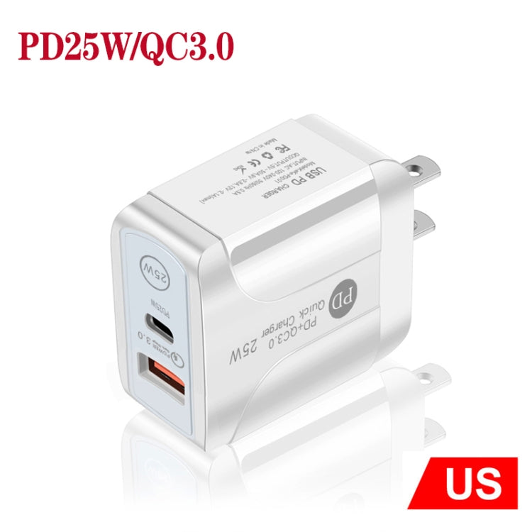 PD25W USB-C / Type-C + QC3.0 USB Dual Ports Fast Charger, US Plug(White) - USB Charger by PMC Jewellery | Online Shopping South Africa | PMC Jewellery | Buy Now Pay Later Mobicred