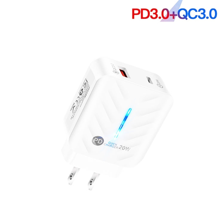 PD03 20W Type-C + QC3.0 USB Charger with Indicator Light, US Plug(White) - USB Charger by PMC Jewellery | Online Shopping South Africa | PMC Jewellery | Buy Now Pay Later Mobicred