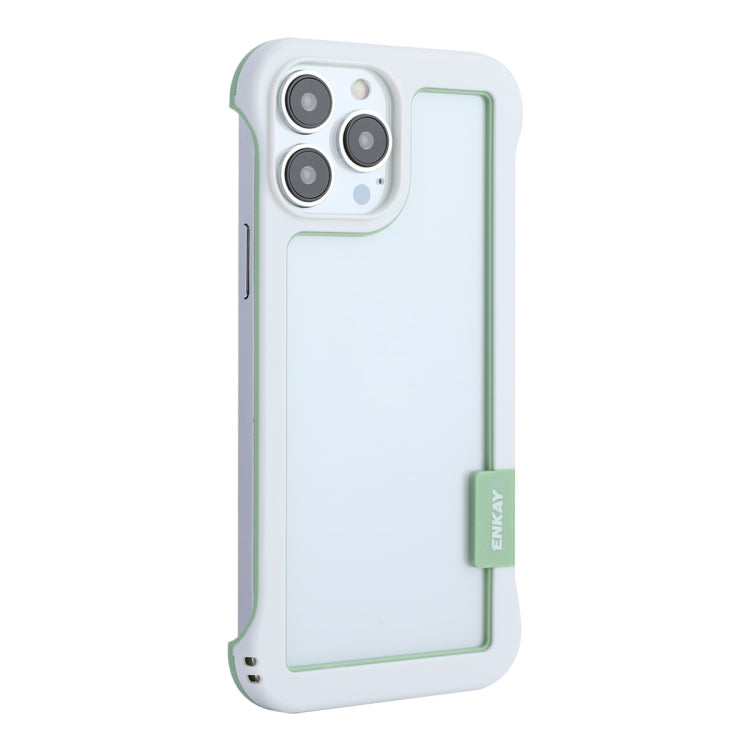 For iPhone 13 Pro Max ENKAY Frameless Hollow PC Case + Glass Film (White) - iPhone 13 Pro Max Cases by ENKAY | Online Shopping South Africa | PMC Jewellery | Buy Now Pay Later Mobicred