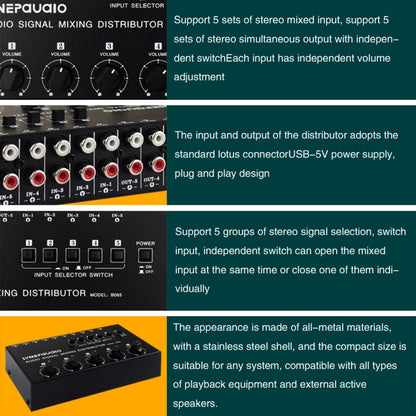 5 In 5 Out Audio Signal Selector Sound Mixing Distribute Device Input Independent Switch -  by PMC Jewellery | Online Shopping South Africa | PMC Jewellery | Buy Now Pay Later Mobicred