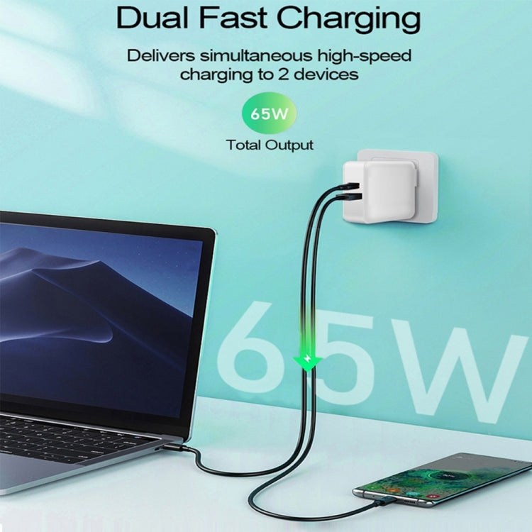 PD-65W USB-C / Type-C + QC3. 0 USB Laptop Charging Adapter, UK Plug / US Plug(Black) - Cable & Adapter by PMC TechLife | Online Shopping South Africa | PMC TechLife