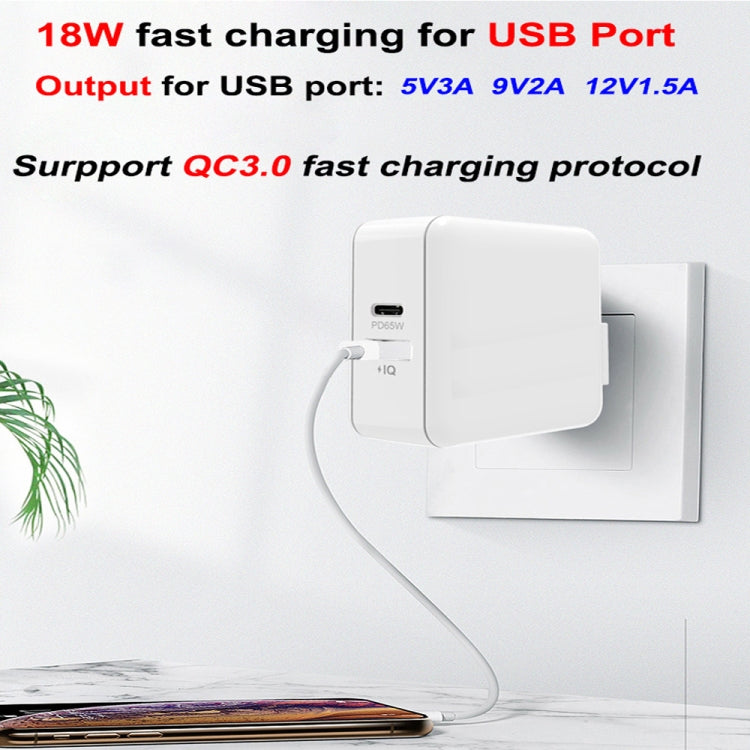 PD-65W USB-C / Type-C + QC3. 0 USB Laptop Charging Adapter + 2m USB-C / Type-C to USB-C / Type-C Data Cable Set, EU Plug / AU Plug / US Plug / UK Plug(Black) - Cable & Adapter by PMC Jewellery | Online Shopping South Africa | PMC Jewellery | Buy Now Pay Later Mobicred