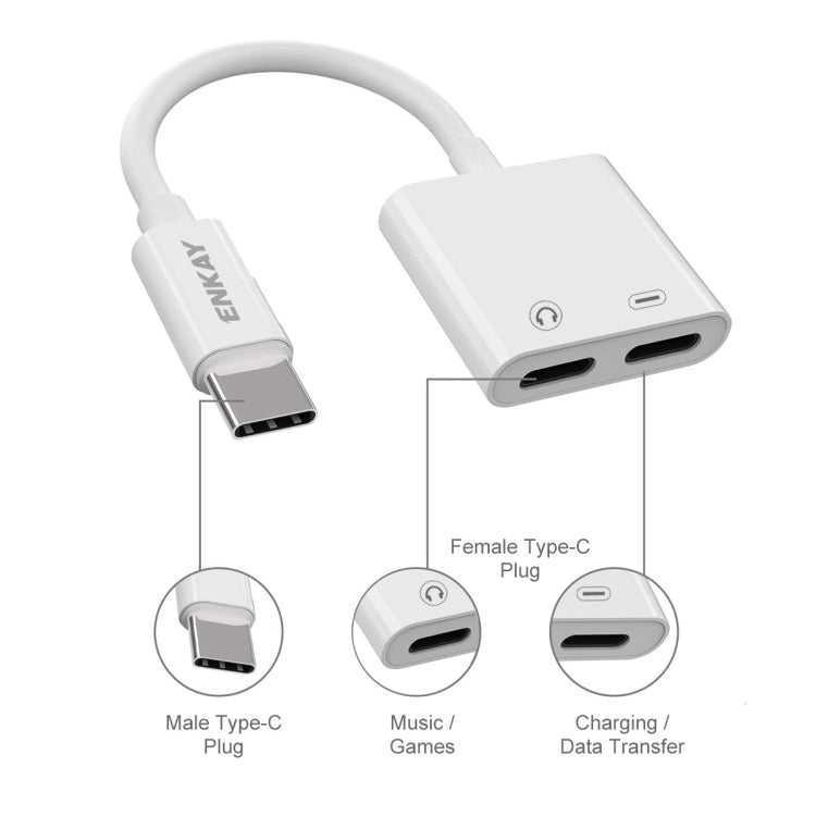 ENKAY ENK-AT105 USB-C / Type-C to Dual Type-C Headphone & Charging Adapter Data Cable - Audio Adapter by ENKAY | Online Shopping South Africa | PMC TechLife | Buy Now Pay Later Mobicred