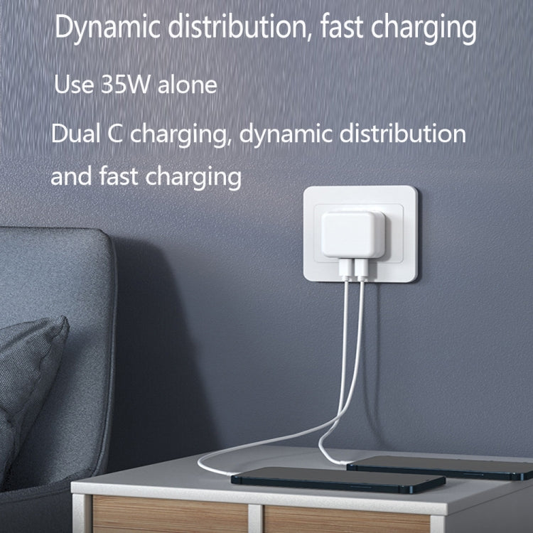 PD 35W Dual USB-C / Type-C Ports Charger with 2m Type-C to Type-C Data Cable, EU Plug - USB Charger by PMC TechLife | Online Shopping South Africa | PMC TechLife | Buy Now Pay Later Mobicred
