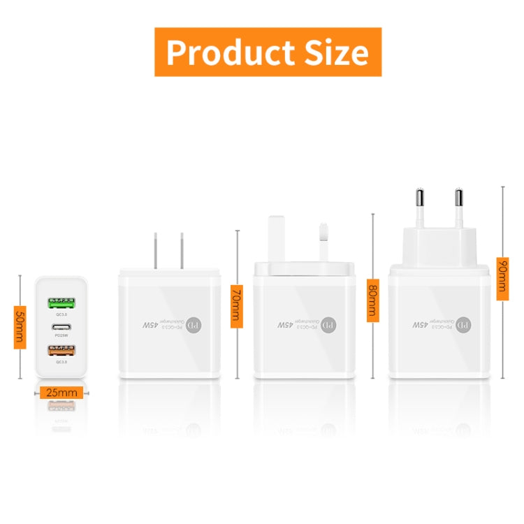45W PD3.0 + 2 x QC3.0 USB Multi Port Quick Charger, US Plug(White) - USB Charger by PMC Jewellery | Online Shopping South Africa | PMC Jewellery | Buy Now Pay Later Mobicred