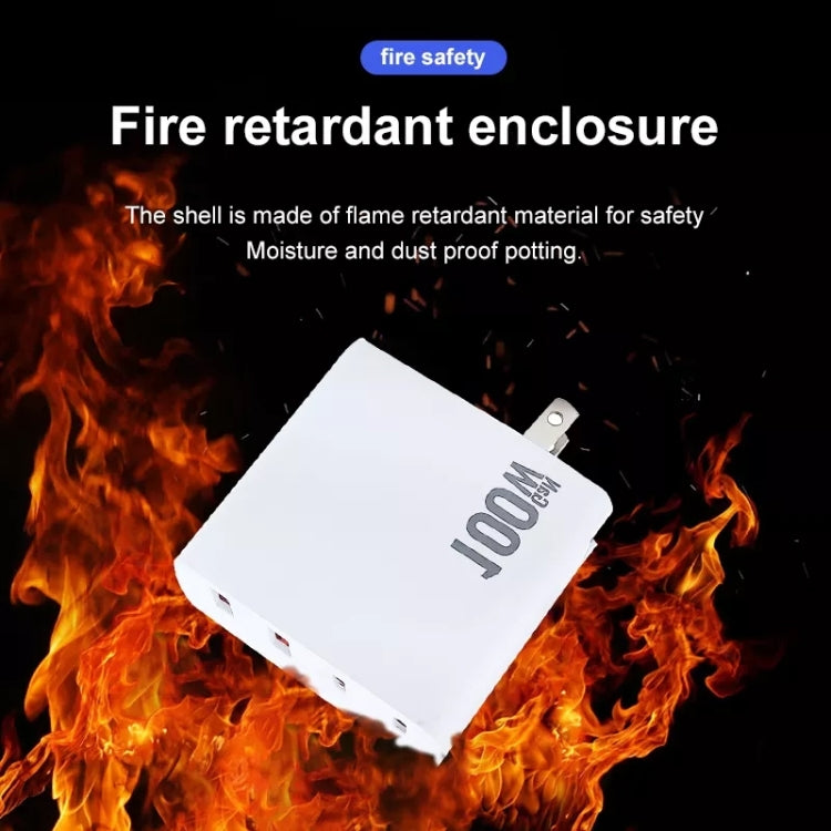 GaN 100W Dual USB + Dual USB-C/Type-C Multi Port Charger with 2m Type-C to Type-C Data Cable Set US / UK Plug - Cable & Adapter by PMC Jewellery | Online Shopping South Africa | PMC Jewellery | Buy Now Pay Later Mobicred